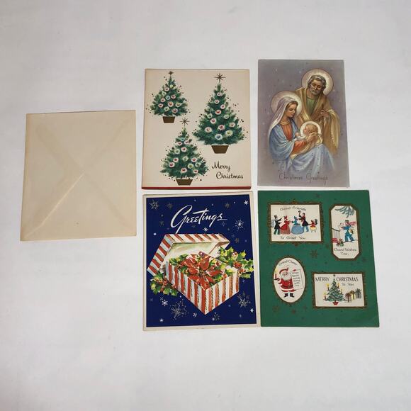 Vintage Christmas Cards Lot of 10 Gold Trees Puppy Religious Shabby Chic - Picture 10 of 14